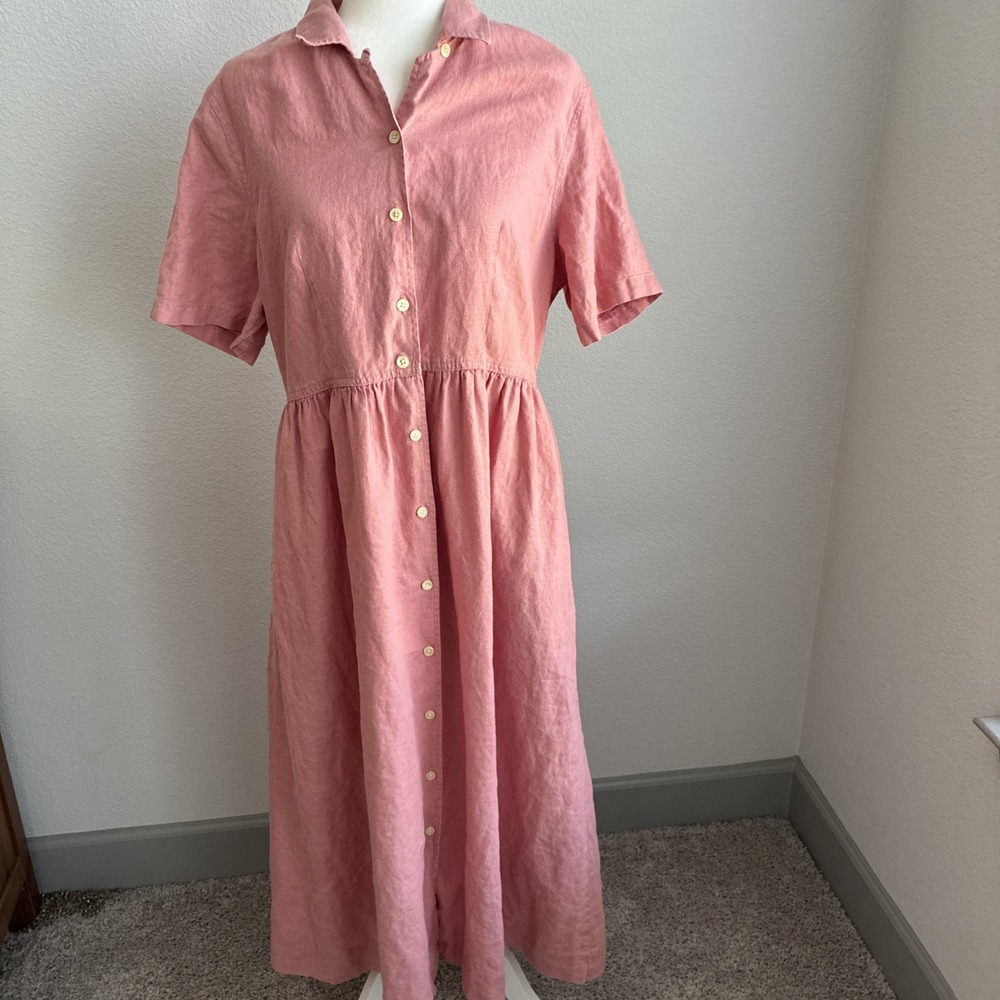 Eddie Bauer 100% Linen Midi Dress Size Large Tall Prairie Cottage Boho Peasant